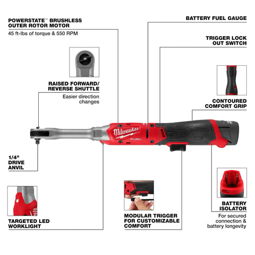 Milwaukee M12 FUEL™ 1/4 Extended Reach Ratchet Kit Milwaukee