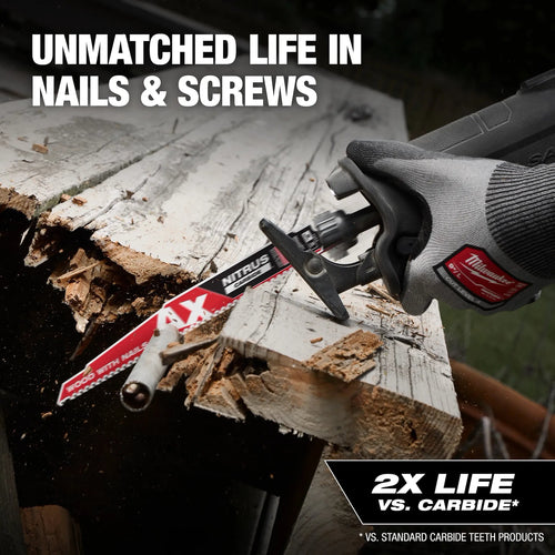 Milwaukee 12 5 TPI AX™ w/NITRUS™ Carbide Teeth SAWZALL® Blade for Wood with Nails Milwaukee