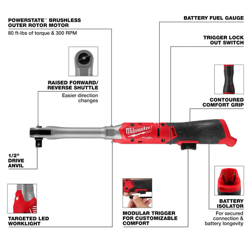 Milwaukee M12 FUEL™ 1/2 Extended Reach Ratchet Milwaukee