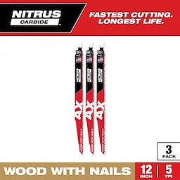Milwaukee 12 5 TPI AX™ w/NITRUS™ Carbide Teeth SAWZALL® Blade for Wood with Nails 3PK Milwaukee