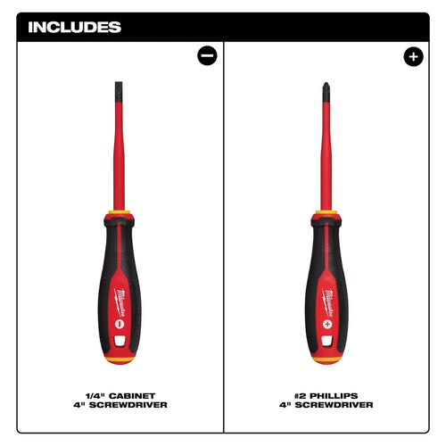 Milwaukee 2pc 1000V Insulated Slim Tip Screwdriver Set Milwaukee