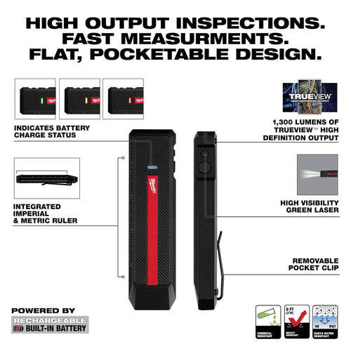 Milwaukee® Rechargeable Flat Flashlight w/ Green Laser Milwaukee
