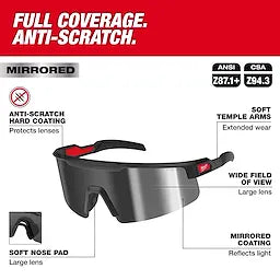 Milwaukee Wrap Around Safety Glasses - Silver Mirrored Anti-Scratch Lenses Milwaukee