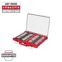 Milwaukee 98pc 3/8 Drive 6-Pt and 12-Pt Metric & SAE Ratchet & Socket Set with PACKOUT™ Low-Profile Organizer Milwaukee