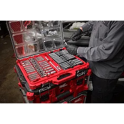 Milwaukee 98pc 3/8 Drive 6-Pt and 12-Pt Metric & SAE Ratchet & Socket Set with PACKOUT™ Low-Profile Organizer Milwaukee