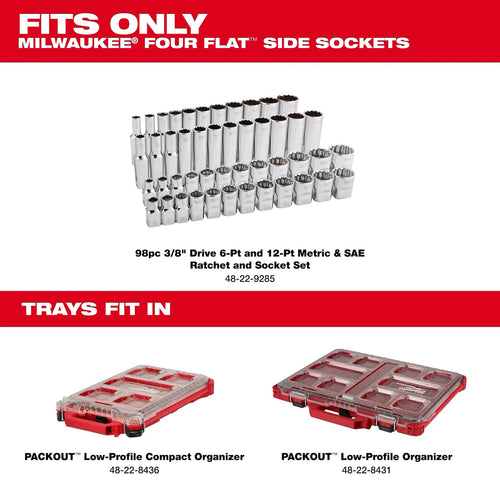 Milwaukee 98pc 3/8 Drive 6-Pt and 12-Pt Metric & SAE Ratchet & Socket Set with PACKOUT™ Low-Profile Organizer Milwaukee