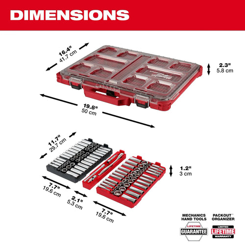 Milwaukee 98pc 3/8 Drive 6-Pt and 12-Pt Metric & SAE Ratchet & Socket Set with PACKOUT™ Low-Profile Organizer Milwaukee