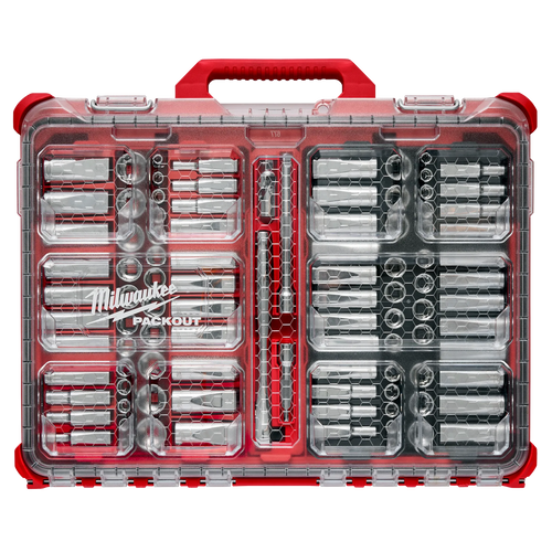 Milwaukee 98pc 3/8 Drive 6-Pt and 12-Pt Metric & SAE Ratchet & Socket Set with PACKOUT™ Low-Profile Organizer Milwaukee