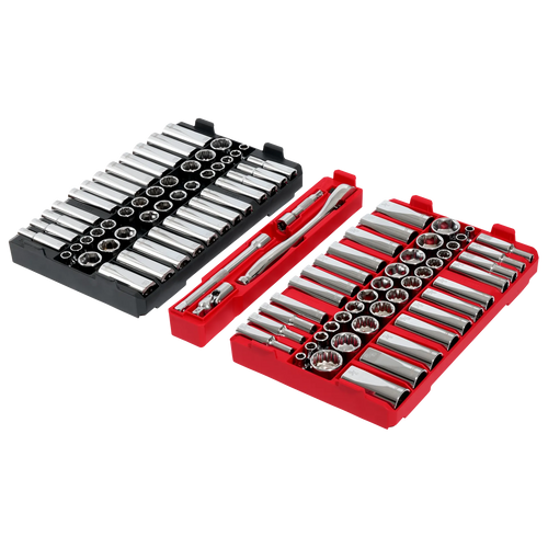 Milwaukee 98pc 3/8 Drive 6-Pt and 12-Pt Metric & SAE Ratchet & Socket Set with PACKOUT™ Low-Profile Organizer Milwaukee