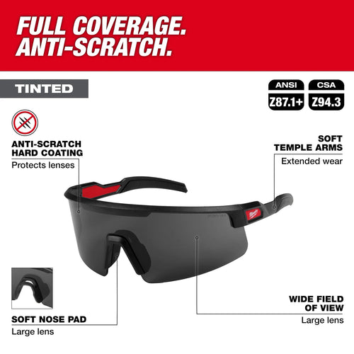 Milwaukee Wrap Around Safety Glasses - Tinted Anti-Scratch Lenses Milwaukee