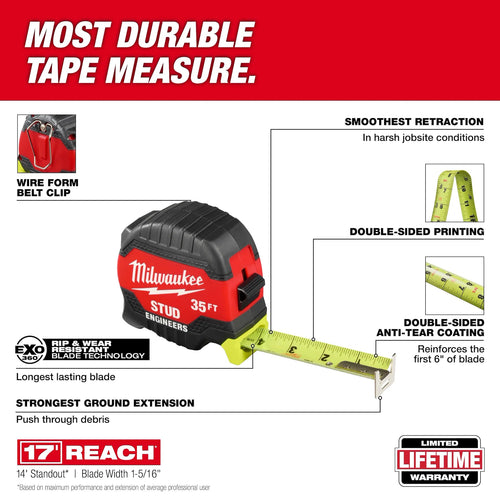 Milwaukee 35ft STUD™ Tape Measure with Engineer's Scale Milwaukee