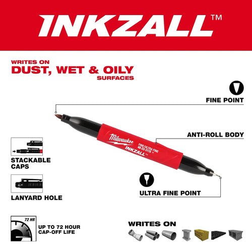 Milwaukee INKZALL™ Double Sided Black Jobsite Marker – Ultra Fine & Fine Point Milwaukee