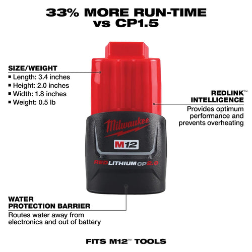 Milwaukee M12™ REDLITHIUM™ CP2.0 Battery Two Pack Milwaukee