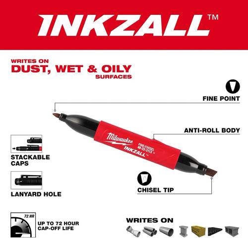 Milwaukee INKZALL™ Double Sided Black Jobsite Marker – Fine Point & Chisel Tip Milwaukee