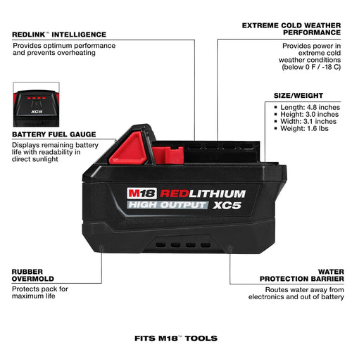 Milwaukee M18™ REDLITHIUM™ HIGH OUTPUT™ XC5™ Battery Pack Milwaukee