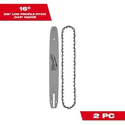 Milwaukee 16 3/8 LOW PROFILE™ Pitch, .043 Gauge Saw Chain and Guide Bar Set Milwaukee