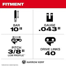 Milwaukee 10 3/8 LOW PROFILE™ Pitch, .043 Gauge Saw Chain and Guide Bar Set Milwaukee