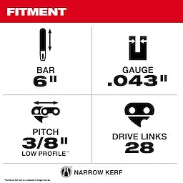 Milwaukee 6 3/8 LOW PROFILE™ Pitch, .043 Gauge Saw Chain and Guide Bar Set Milwaukee