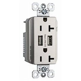 Combo USB Charger With Duplex Receptacle, Nickel, 15-Amp Pass & Seymour