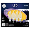 Decorative LED Light Bulbs, Candelabra Base, Soft White, Clear, 200 Lumens, 2.5-Watts, 4-Pk. GE