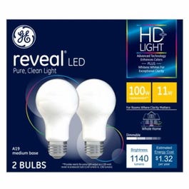 HD+ Reveal LED Light Bulb, A19 Mid Base, 1140 Lumens, 11-Watts, 2-Pk. GE
