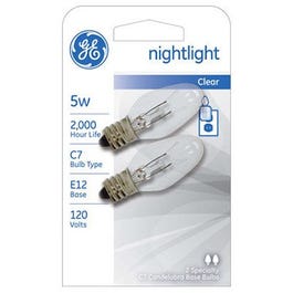 Night Light Bulb, Clear, 5-Watts, 2-Pk. GE