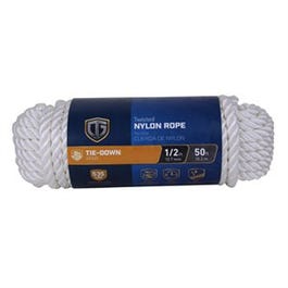 Nylon Rope, Twisted, White, 1/2-In. x 50-Ft. Various