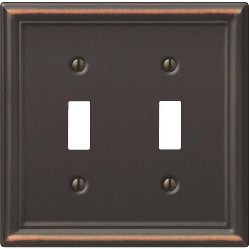 Amerelle Chelsea 2-Gang Stamped Steel Toggle Switch Wall Plate, Aged Bronze Amerelle