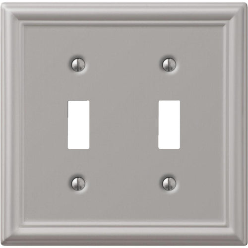 Amerelle Chelsea 2-Gang Stamped Steel Toggle Switch Wall Plate, Brushed Nickel Amerelle