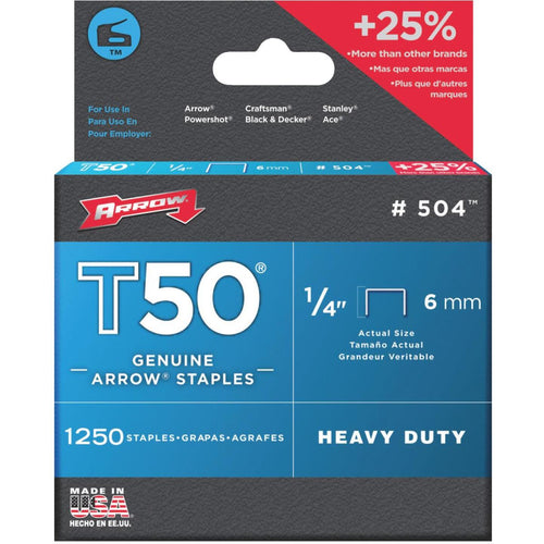 Arrow T50 Heavy-Duty Staple, 1/4 In. (1250-Pack) Arrow
