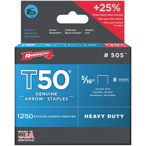 Arrow T50 Heavy-Duty Staple, 5/16 In. (1250-Pack) Arrow