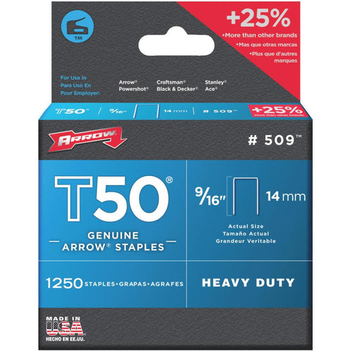 Arrow T50 Heavy-Duty Staple, 9/16 In. (1250-Pack) Arrow