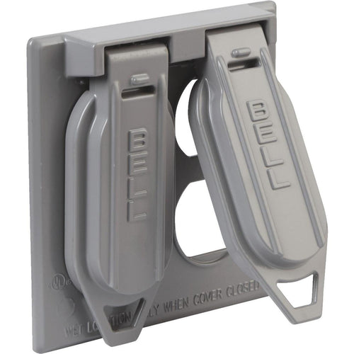 Bell 2-Gang Vertical Mount Die-Cast Metal Gray Weatherproof Outdoor Outlet Cover Bell