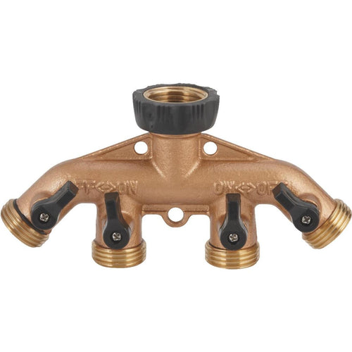 Best Garden Brass 4-Way Hose Shutoff Manifold Best Garden